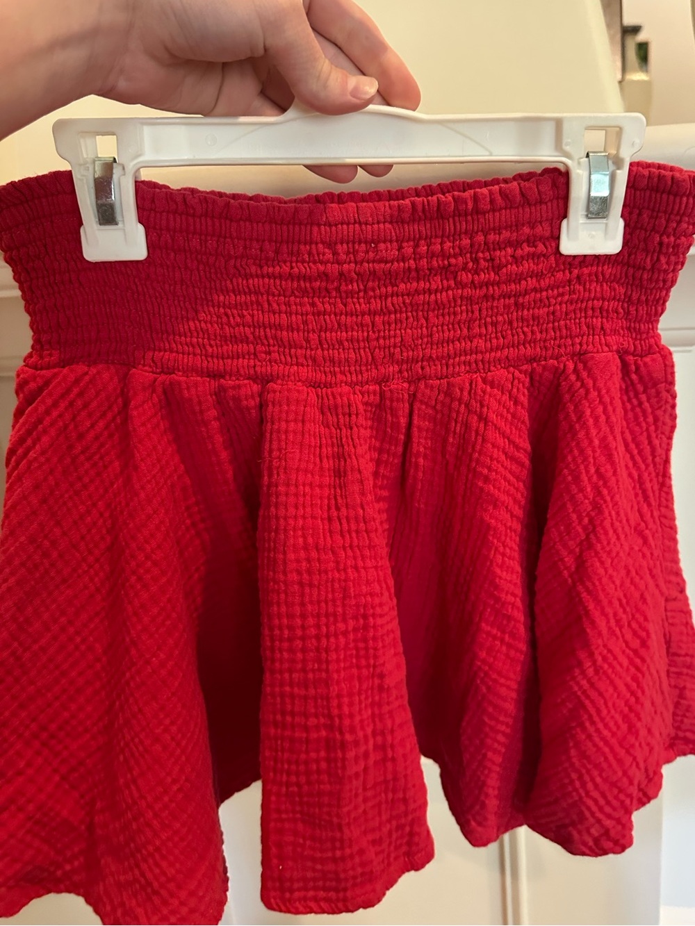 Karlie Red Gauze Textured Smocked Mini Skirt
